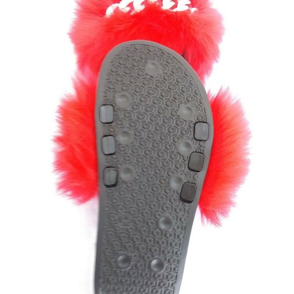 Red Faux Fur Slides/Slippers/With Chain - Picture 6 of 7